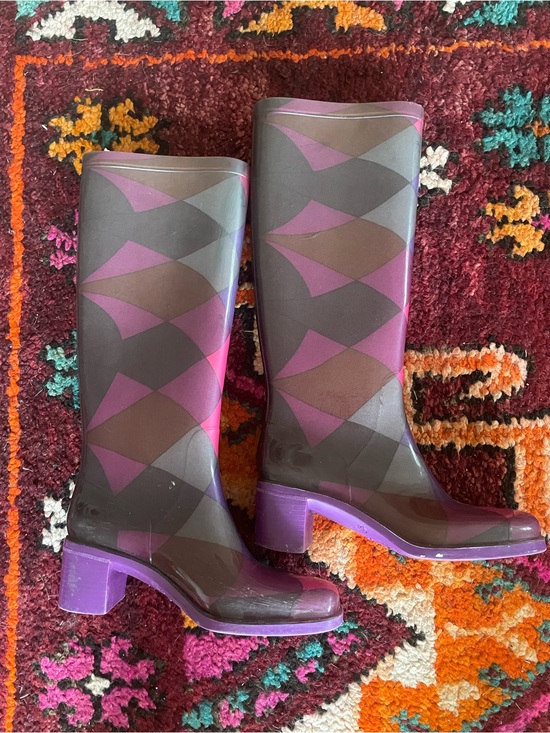Emilio Pucci Shoes - Emilio Pucci Vintage Purple and Gray Geometric Rain Boots